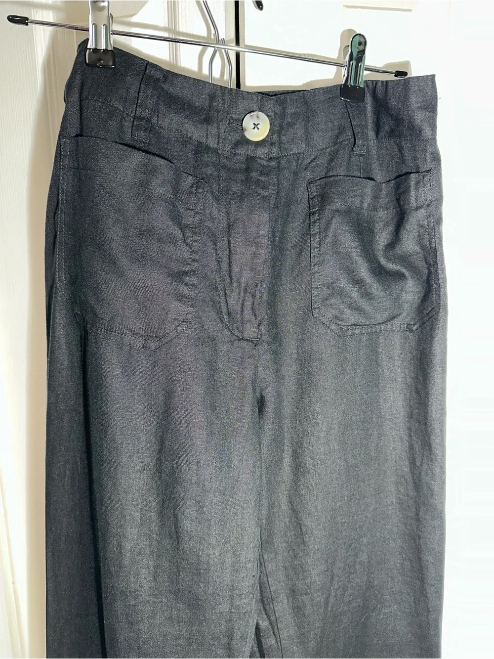 Quince 100% European Linen Patch Pocket Wide Leg Pants Sz 4 Black Minimalist A24